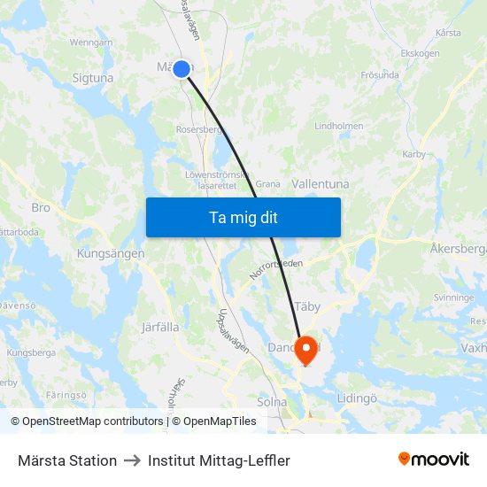 Märsta Station to Institut Mittag-Leffler map