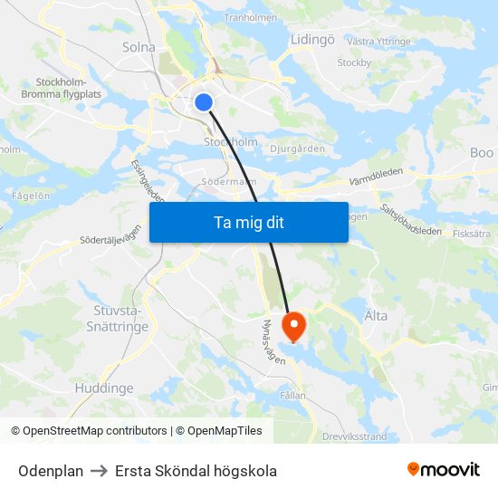 Odenplan to Ersta Sköndal högskola map