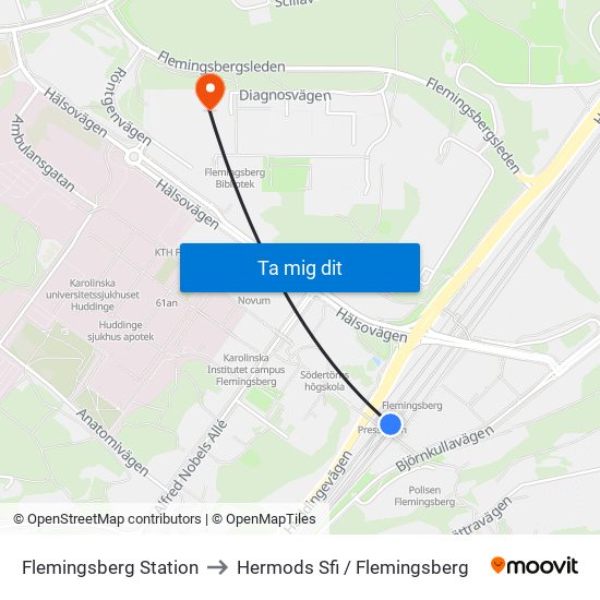 Flemingsberg Station to Hermods Sfi / Flemingsberg map