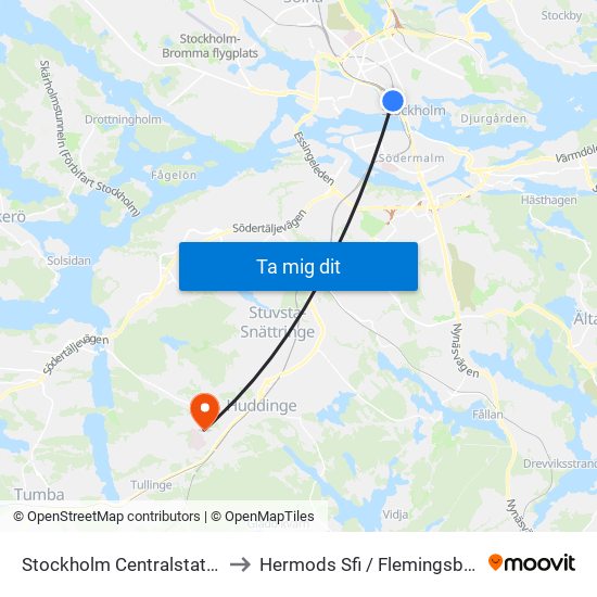 Stockholm Centralstation to Hermods Sfi / Flemingsberg map
