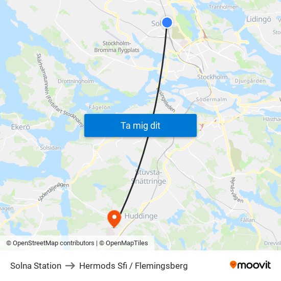 Solna Station to Hermods Sfi / Flemingsberg map