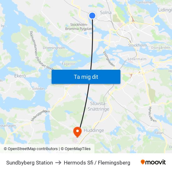 Sundbyberg Station to Hermods Sfi / Flemingsberg map