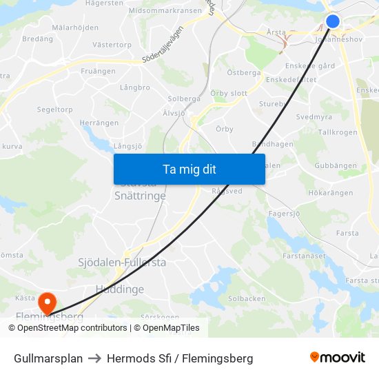 Gullmarsplan to Hermods Sfi / Flemingsberg map