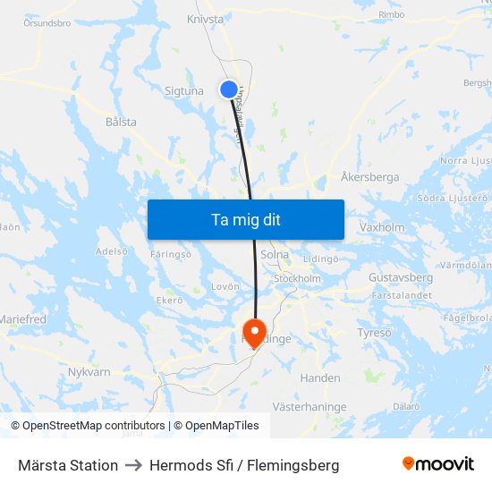 Märsta Station to Hermods Sfi / Flemingsberg map