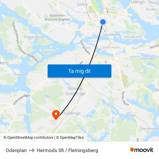 Odenplan to Hermods Sfi / Flemingsberg map