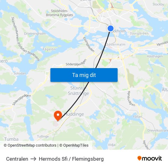 Centralen to Hermods Sfi / Flemingsberg map