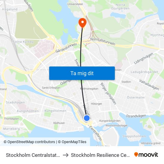 Stockholm Centralstation to Stockholm Resilience Centre map