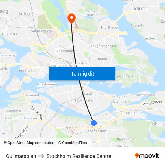 Gullmarsplan to Stockholm Resilience Centre map