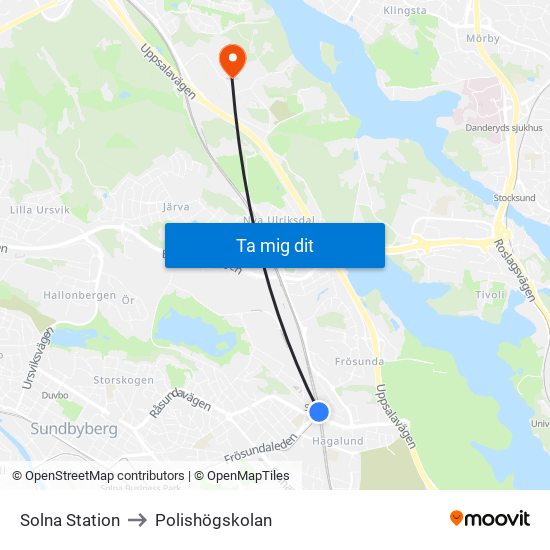 Solna Station to Polishögskolan map