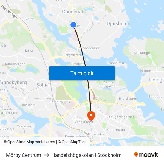 Mörby Centrum to Handelshögskolan i Stockholm map