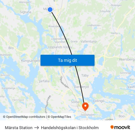 Märsta Station to Handelshögskolan i Stockholm map