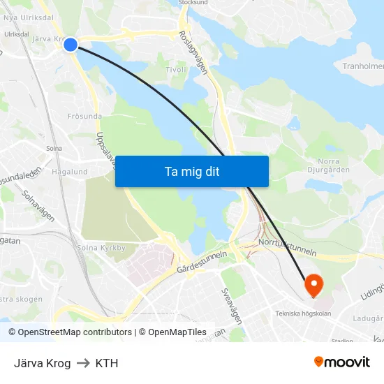 Järva Krog to KTH map