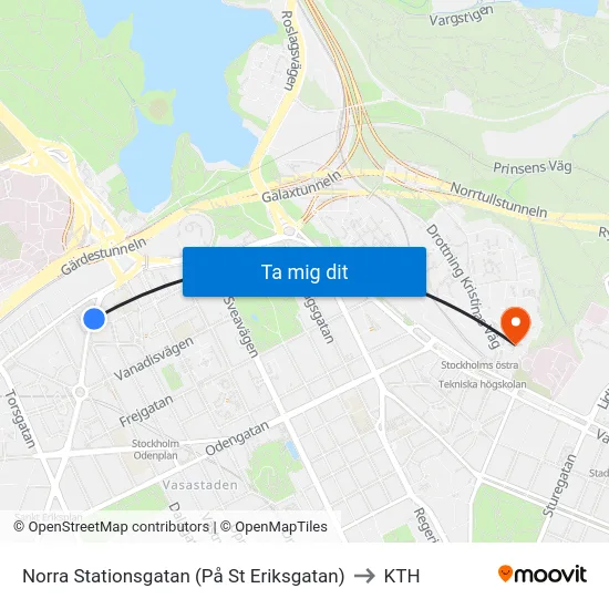 Norra Stationsgatan (På St Eriksgatan) to KTH map
