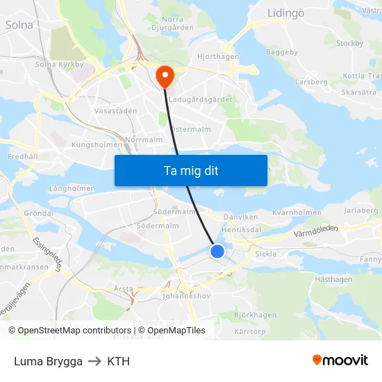 Luma Brygga to KTH map