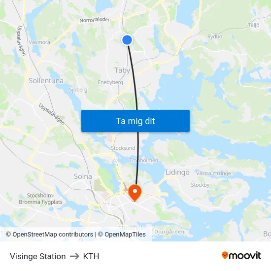 Visinge Station to KTH map
