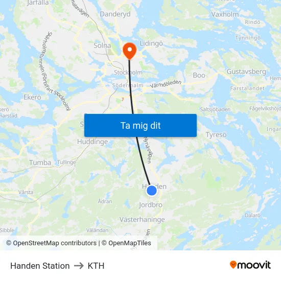 Handen Station to KTH map