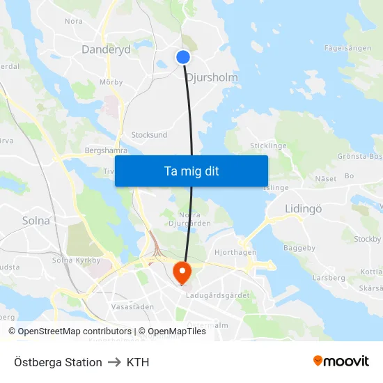 Östberga Station to KTH map