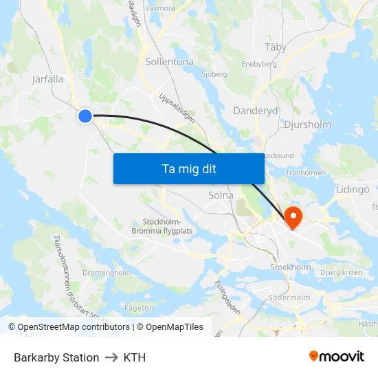 Barkarby Station to KTH map