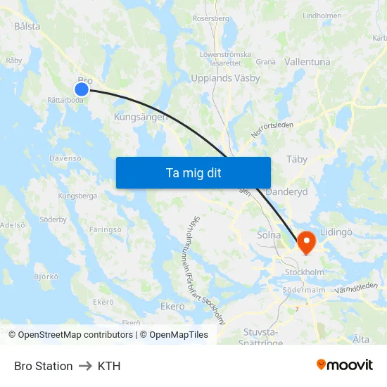 Bro Station to KTH map