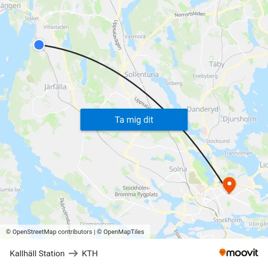 Kallhäll Station to KTH map