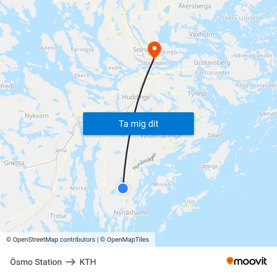 Ösmo Station to KTH map