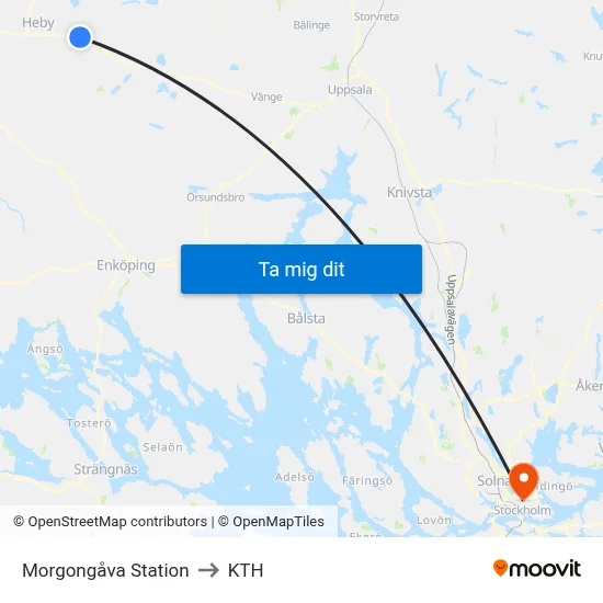 Morgongåva Station to KTH map