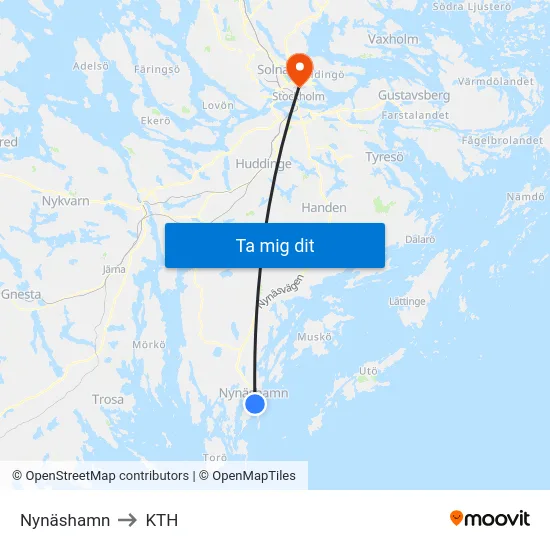 Nynäshamn to KTH map