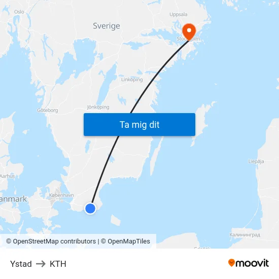 Ystad to KTH map