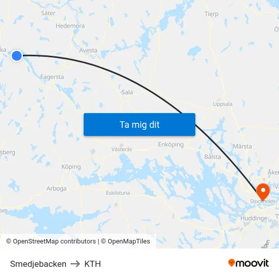 Smedjebacken to KTH map
