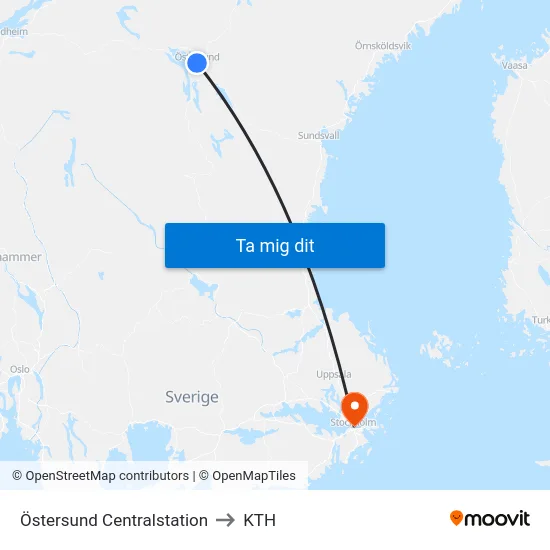 Östersund Centralstation to KTH map