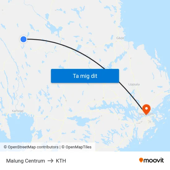 Malung Centrum to KTH map