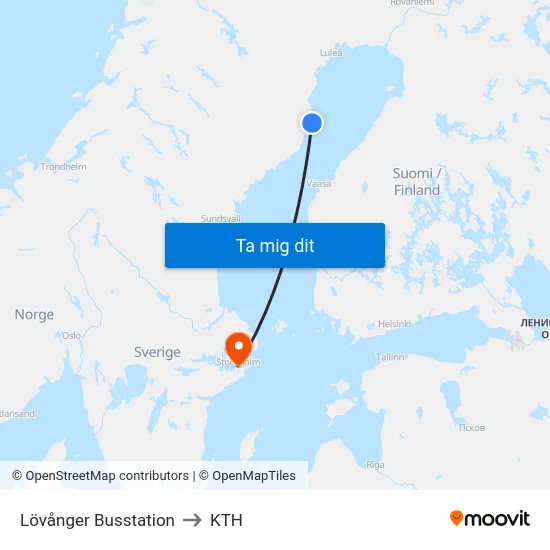 Lövånger Busstation to KTH map