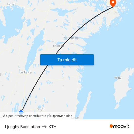 Ljungby Busstation to KTH map