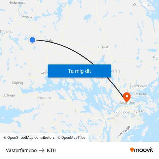 Västerfärnebo to KTH map