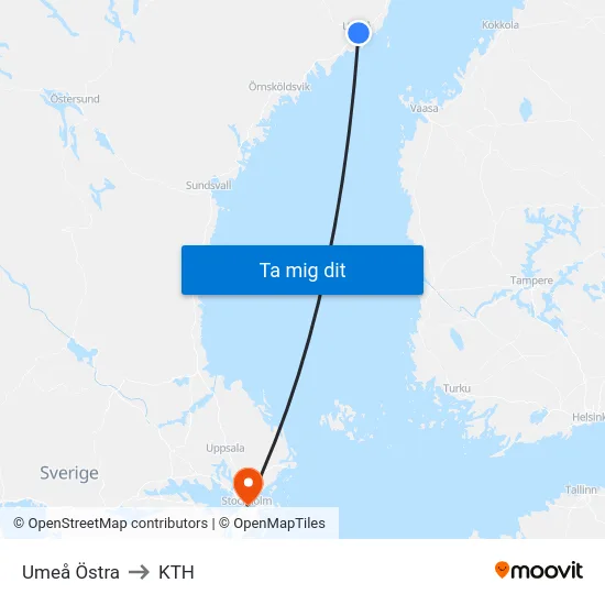 Umeå Östra to KTH map