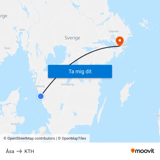 Åsa to KTH map