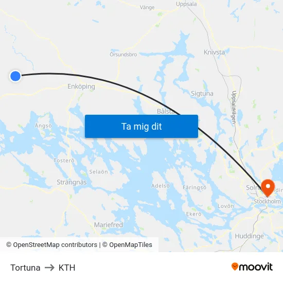 Tortuna to KTH map