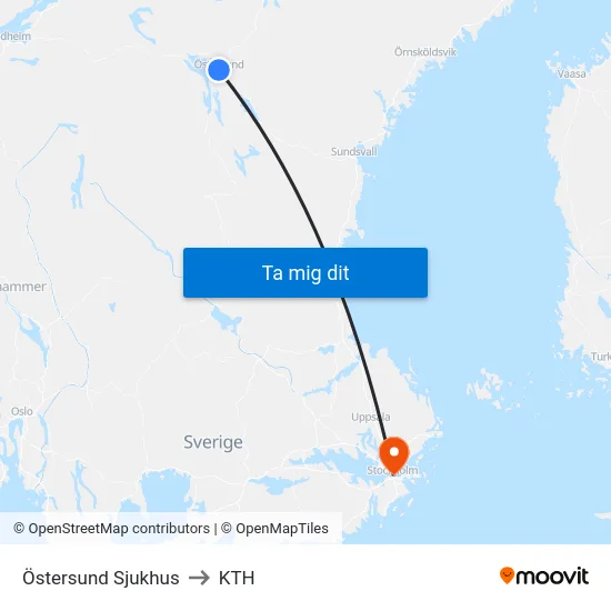 Östersund Sjukhus to KTH map