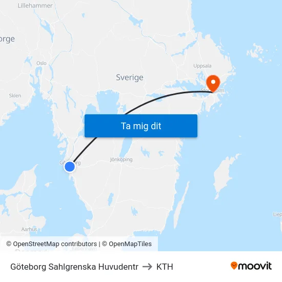 Göteborg Sahlgrenska Huvudentr to KTH map