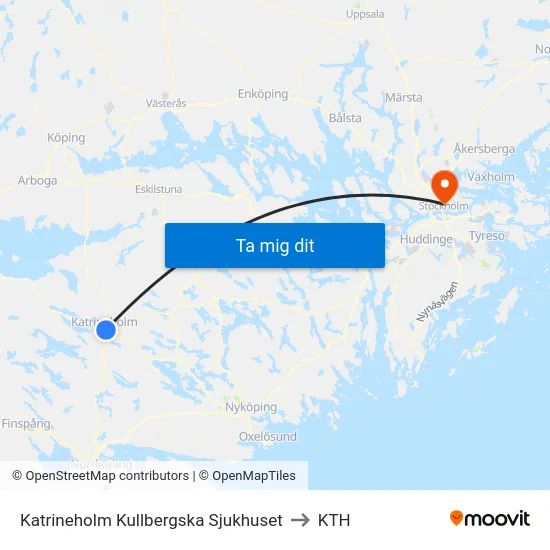 Katrineholm Kullbergska Sjukhuset to KTH map