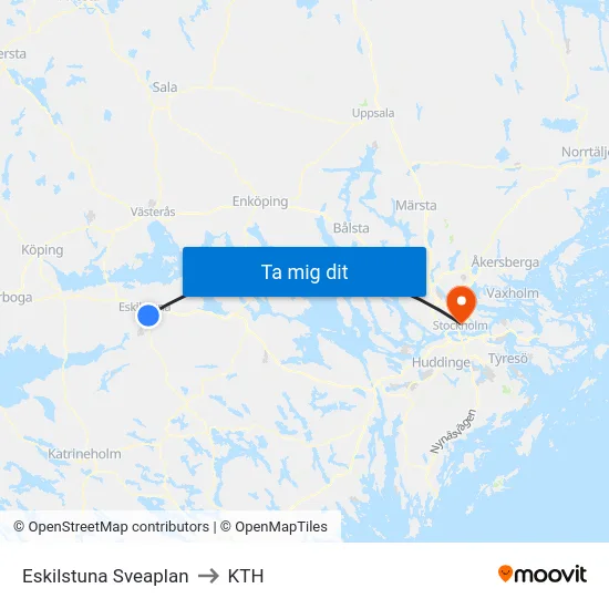 Eskilstuna Sveaplan to KTH map