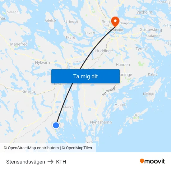 Stensundsvägen to KTH map