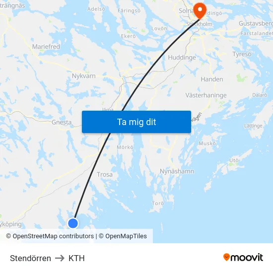Stendörren to KTH map