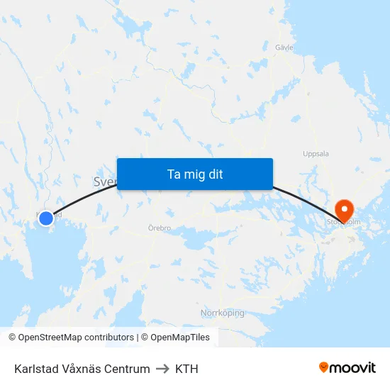 Karlstad Våxnäs Centrum to KTH map