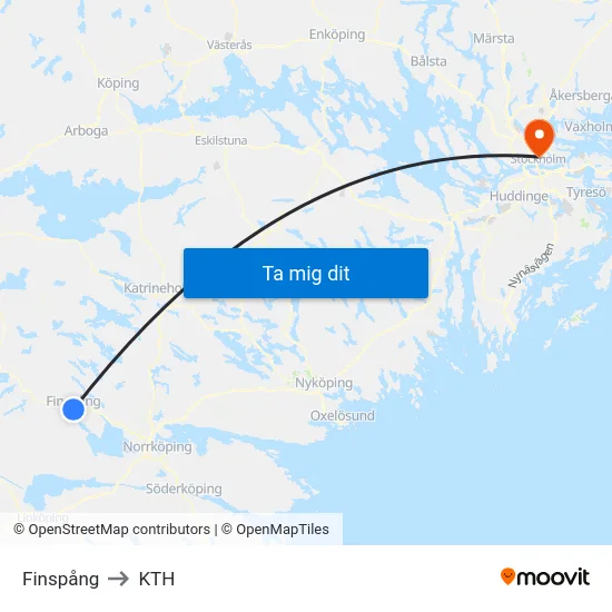 Finspång to KTH map