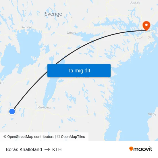 Borås Knalleland to KTH map