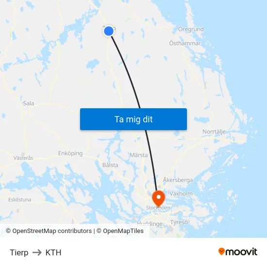 Tierp to KTH map
