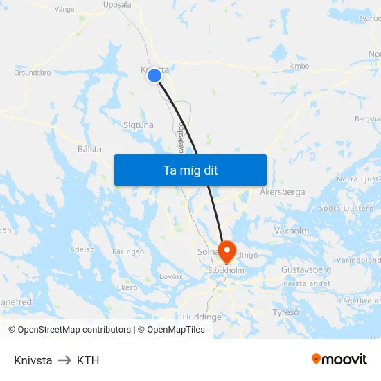 Knivsta to KTH map