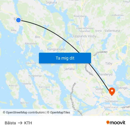 Bålsta to KTH map