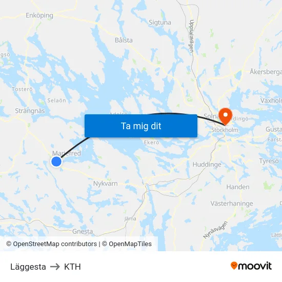 Läggesta to KTH map